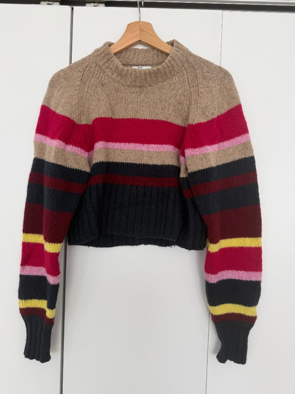 Current/Elliott The Moonshine Sweater Brown Multi Stripe Wool Blend Size 1/Small